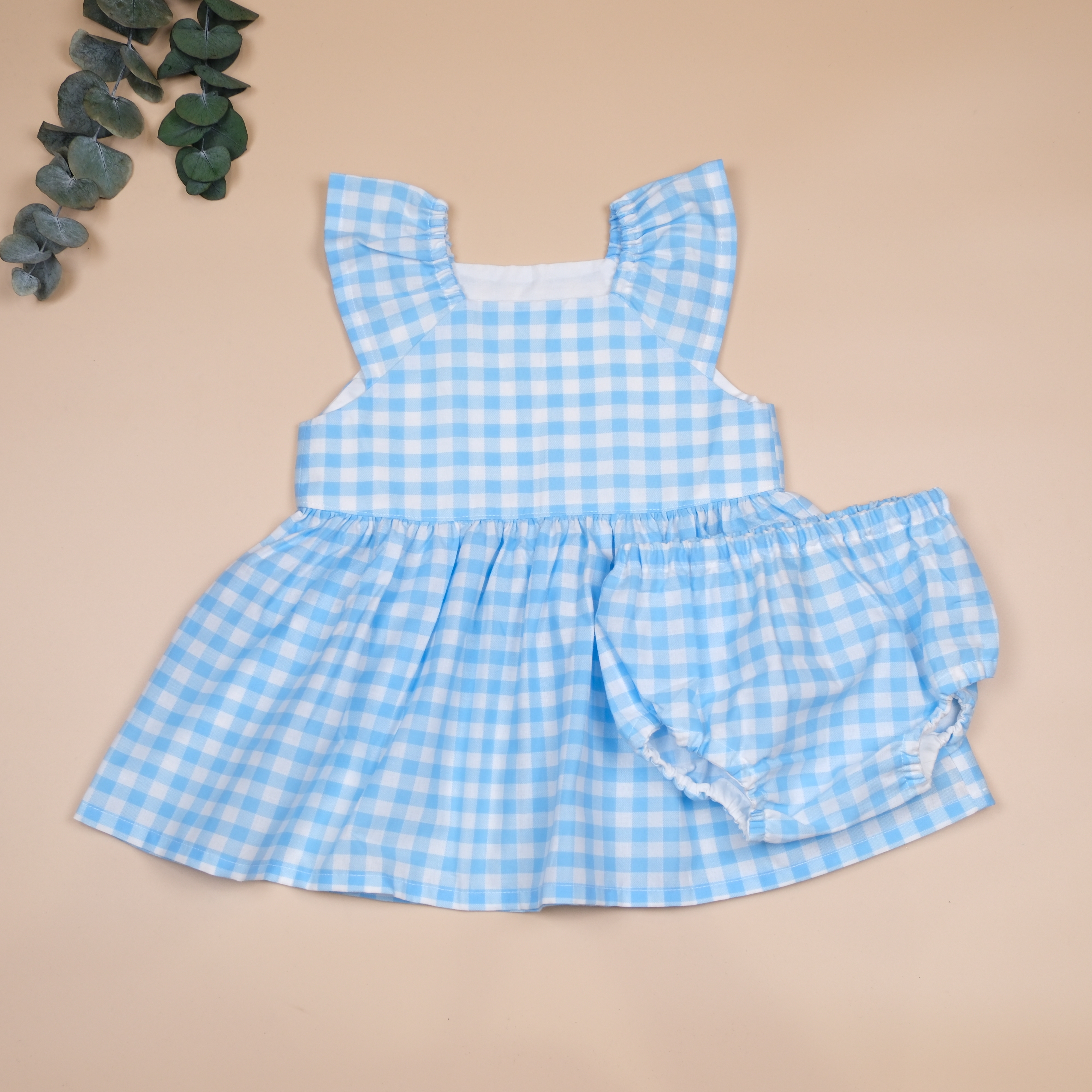 沐春荷袖系列 ❖ 水藍格子 ❖ 飛袖洋裝