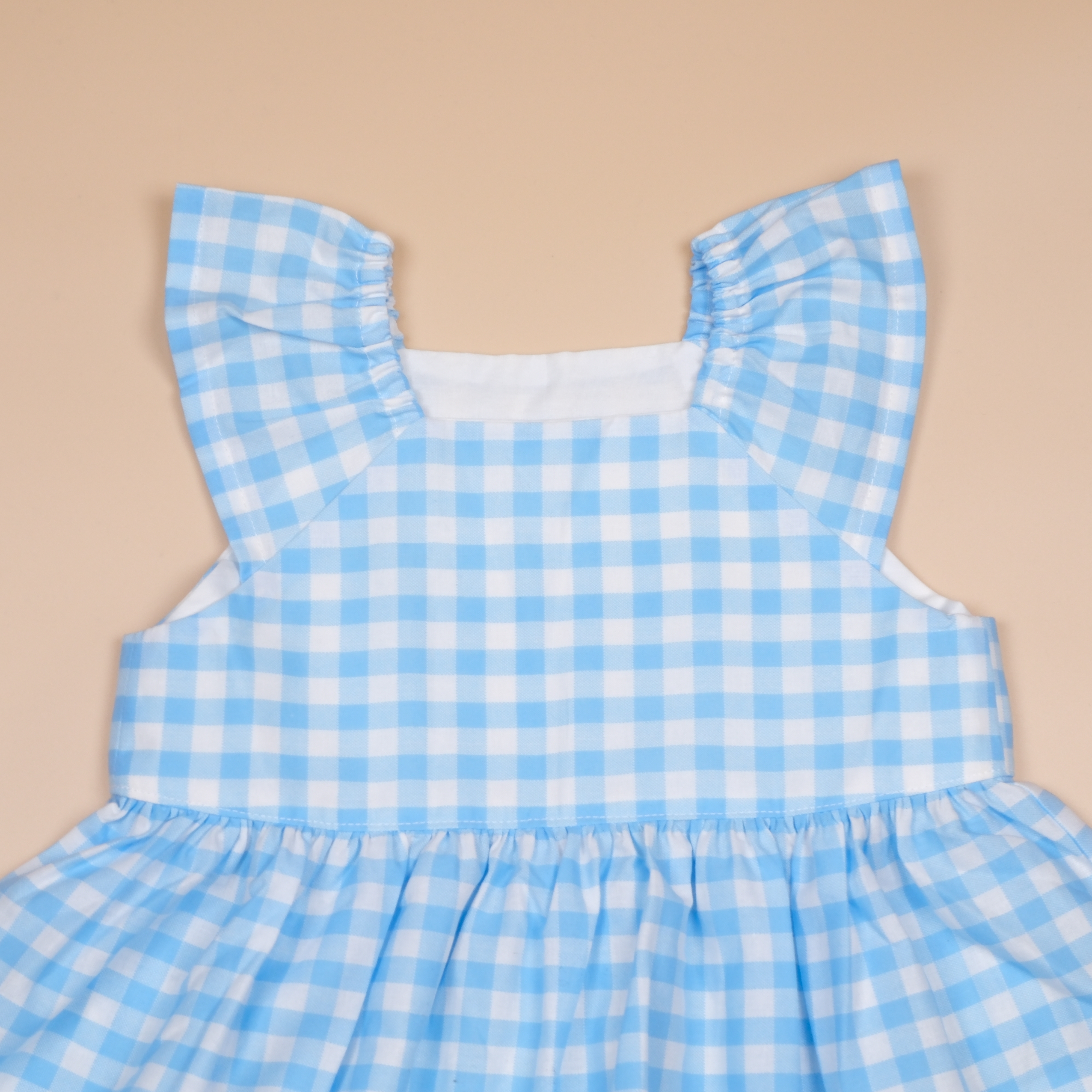 沐春荷袖系列 ❖ 水藍格子 ❖ 飛袖洋裝