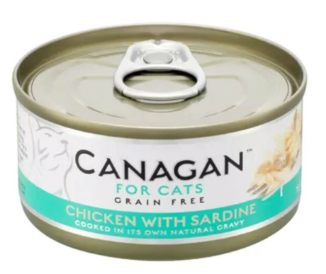 Canagan 貓罐頭  雞肉配沙甸魚配方 (藍綠) 75g【原箱12 罐】