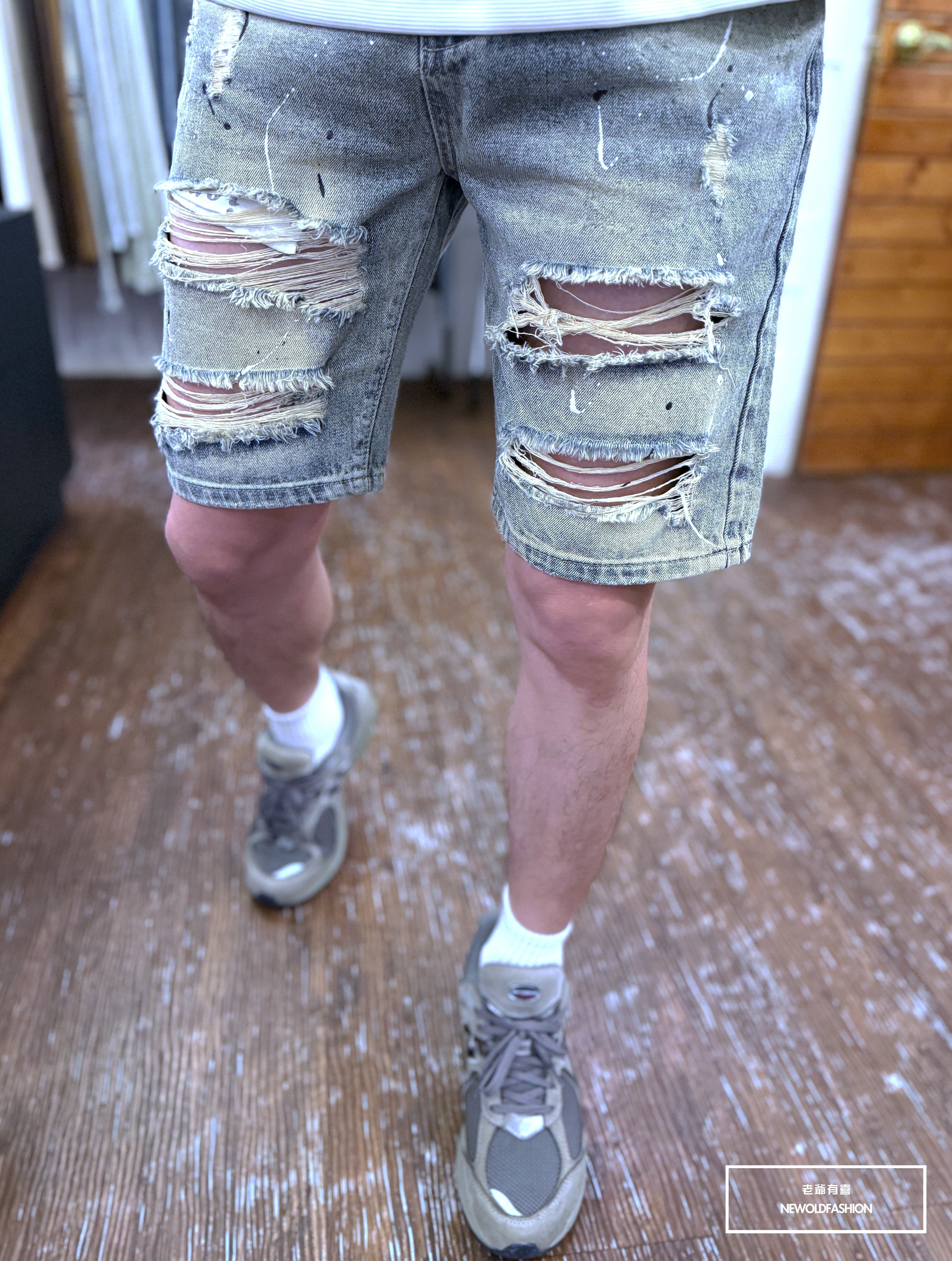 『新品上市』重磅黑白潑漆破壞牛仔短褲(NOF2505399)