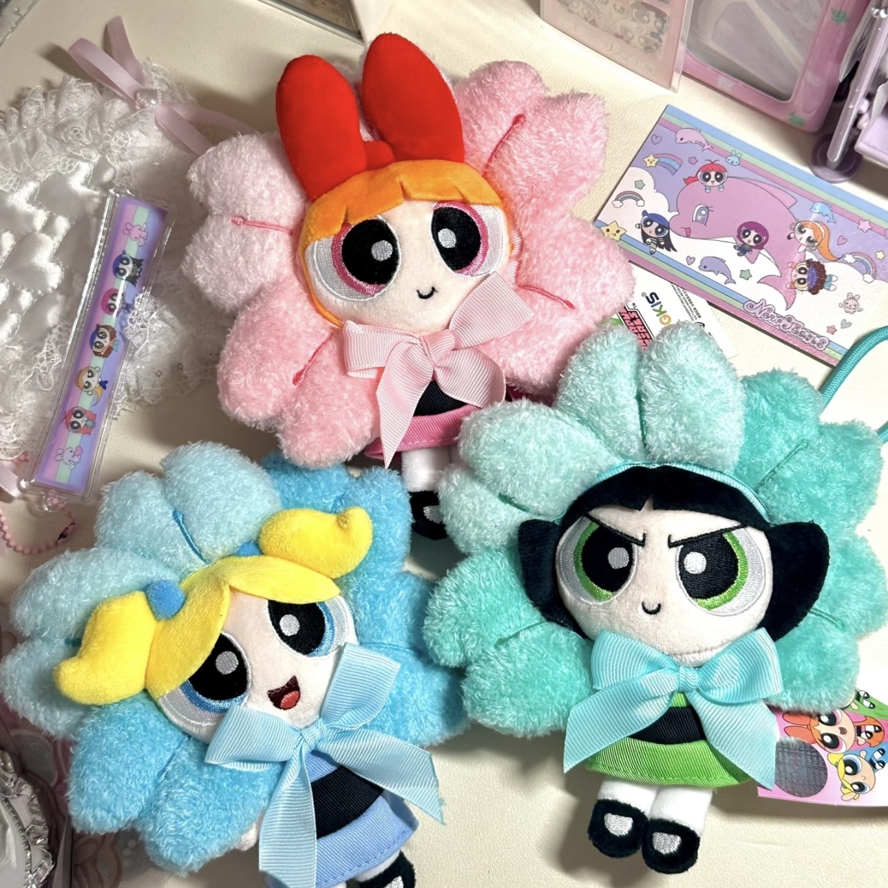 飛天小女警 花朵裝扮系列 吊飾 卡通 絨毛玩具