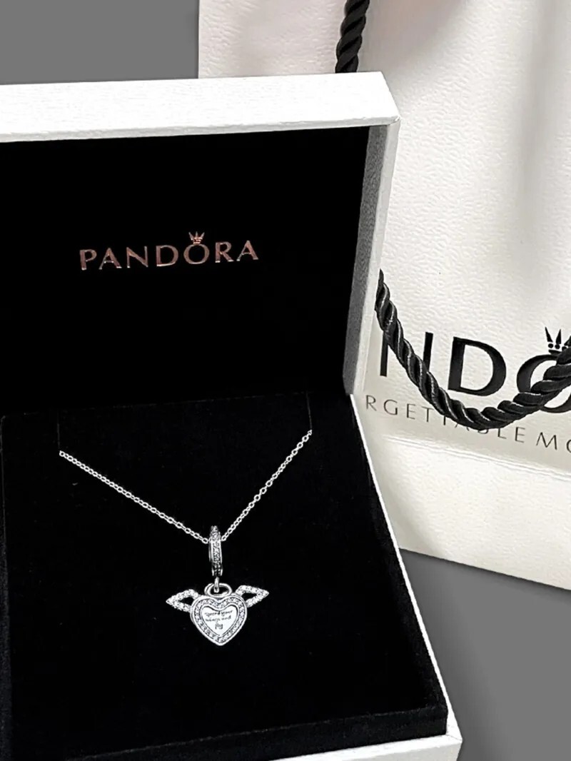 PANDORA 潘朵拉 心形天使之翼項鍊 925銀