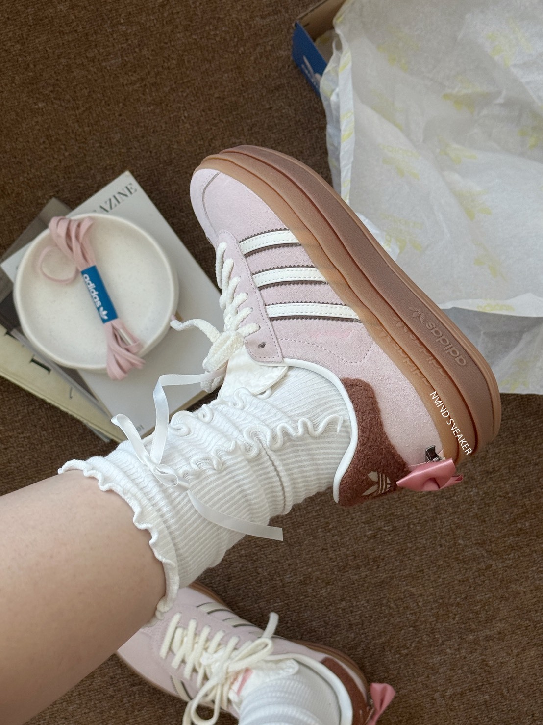 <驚喜聯名✨> Disney瑪麗貓 x Adidas Gazelle Bold 櫻花粉 焦糖厚底 蝴蝶結