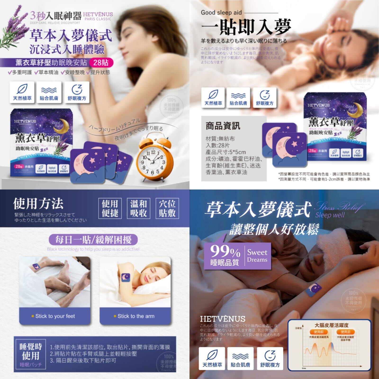 HETVÉNUS 薰衣草紓壓助眠晚安貼【1套2盒】