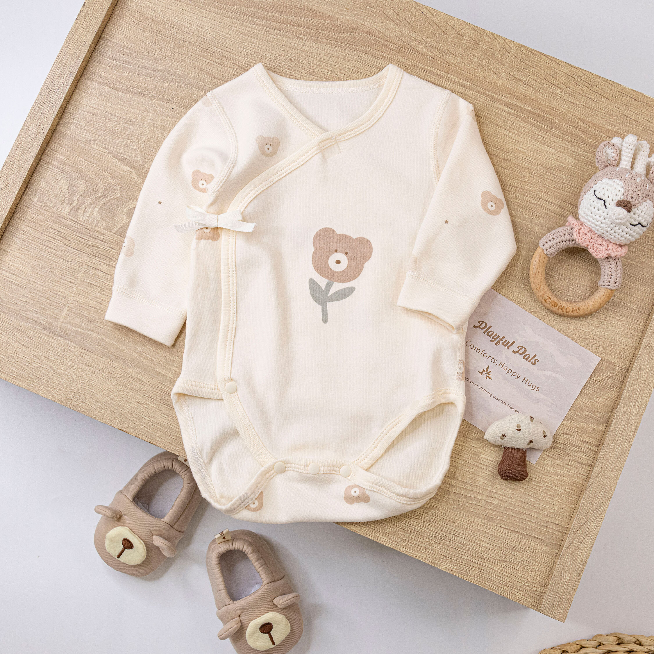 純淨系列【T3057】花朵熊與櫻桃親膚長袖包屁衣＊二色