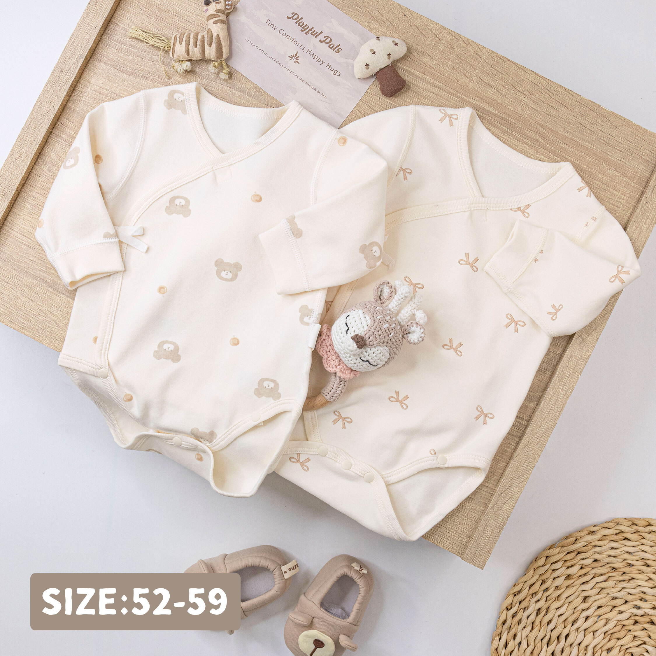 純淨系列【T3056】熊熊與蝴蝶結長袖包屁衣＊二色