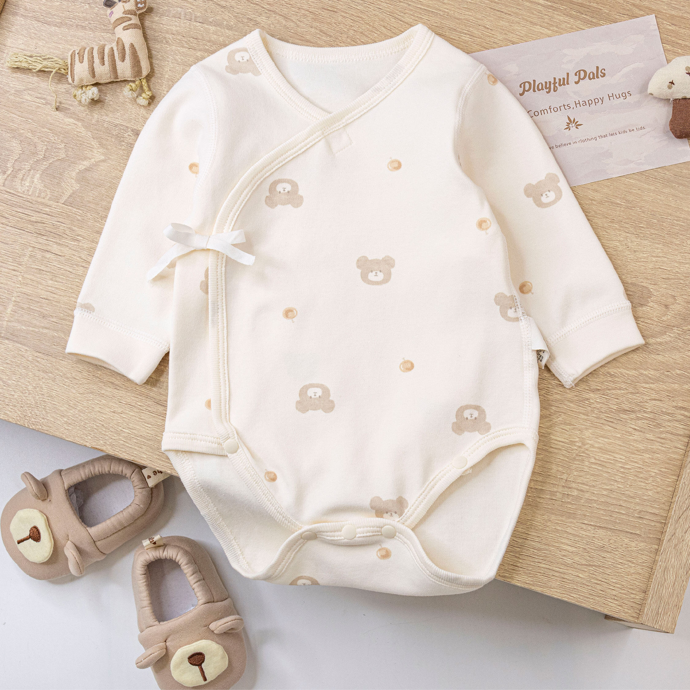 純淨系列【T3056】熊熊與蝴蝶結長袖包屁衣＊二色