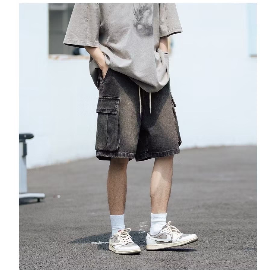 (GOAL) 復古水洗抽繩口袋工作褲 牛仔短褲 w2257