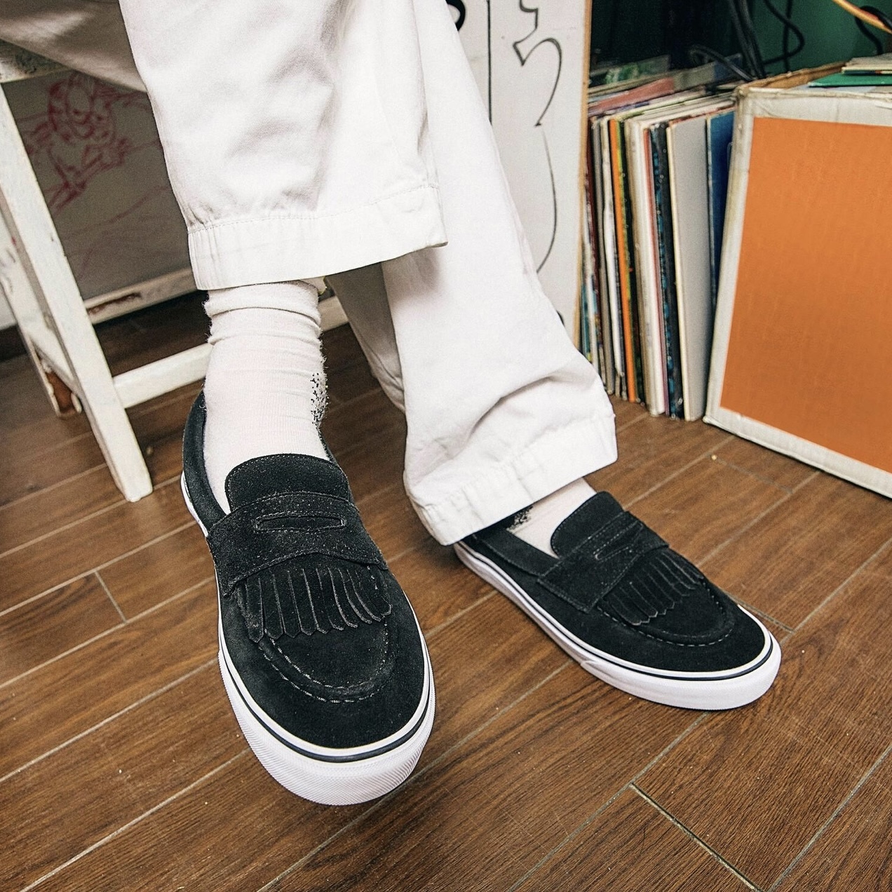 VANS LOAFER V196CF 樂福鞋 黑白 麂皮 流蘇 可拆 平底 休閒 男鞋 6322840002