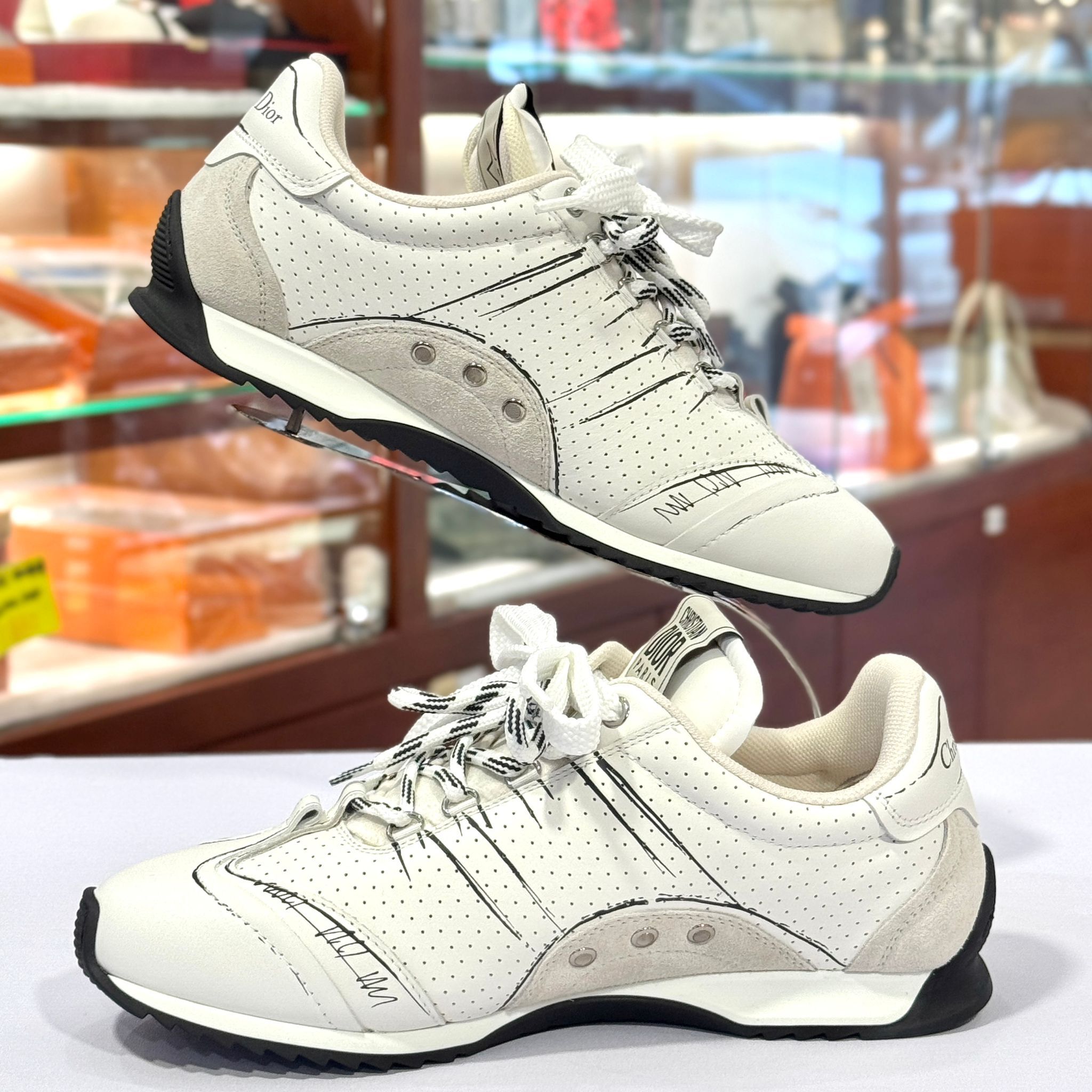 全新DIOR波鞋 37碼 KCK427MPA_S10W 米白色尼龍x小牛皮 雙重鞋帶 塗鴉風 D-Sketch Shoes #BRAND NEW #香榭站正品