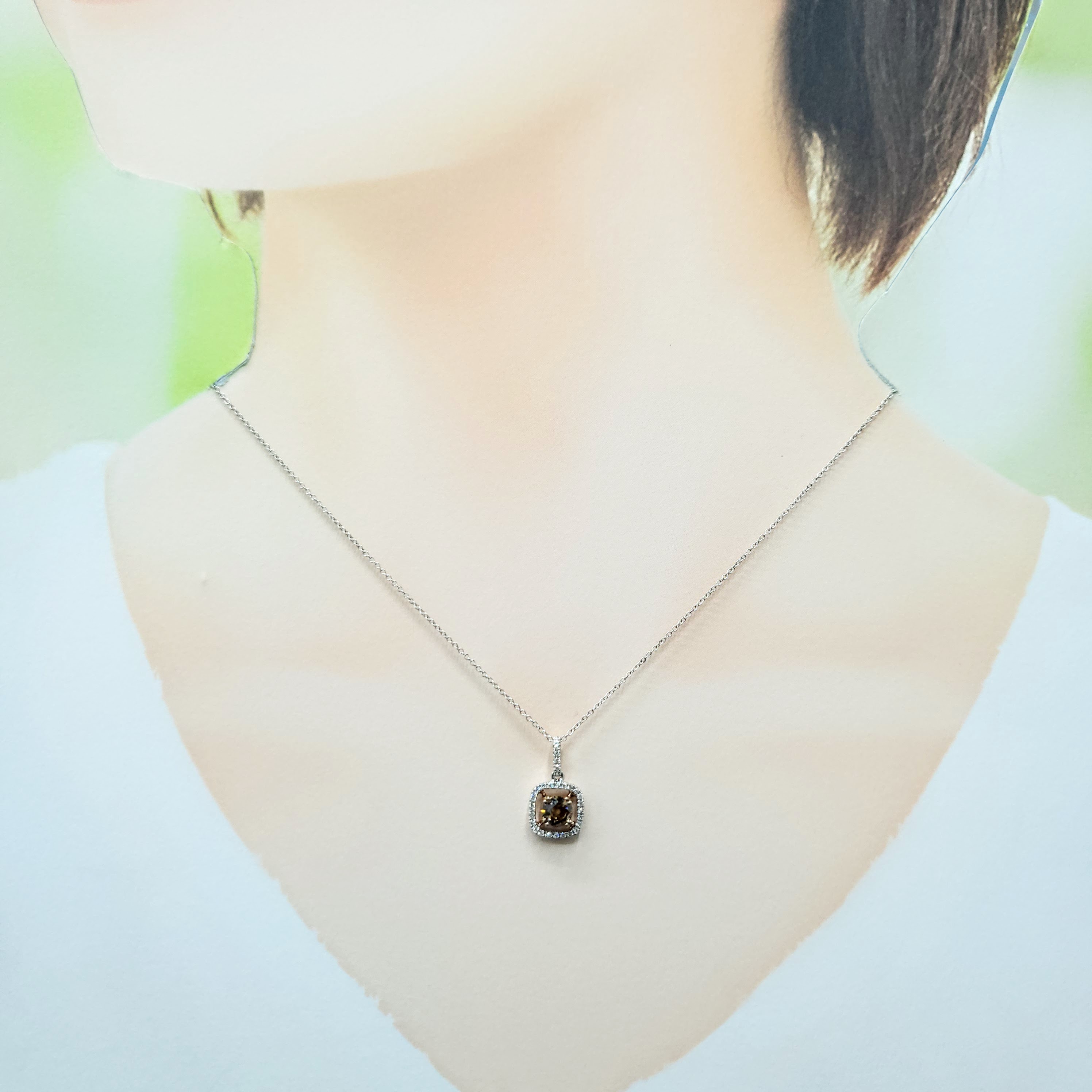 全新18K金【單粒49份咖啡鑽】配小鑽共59份吊墜