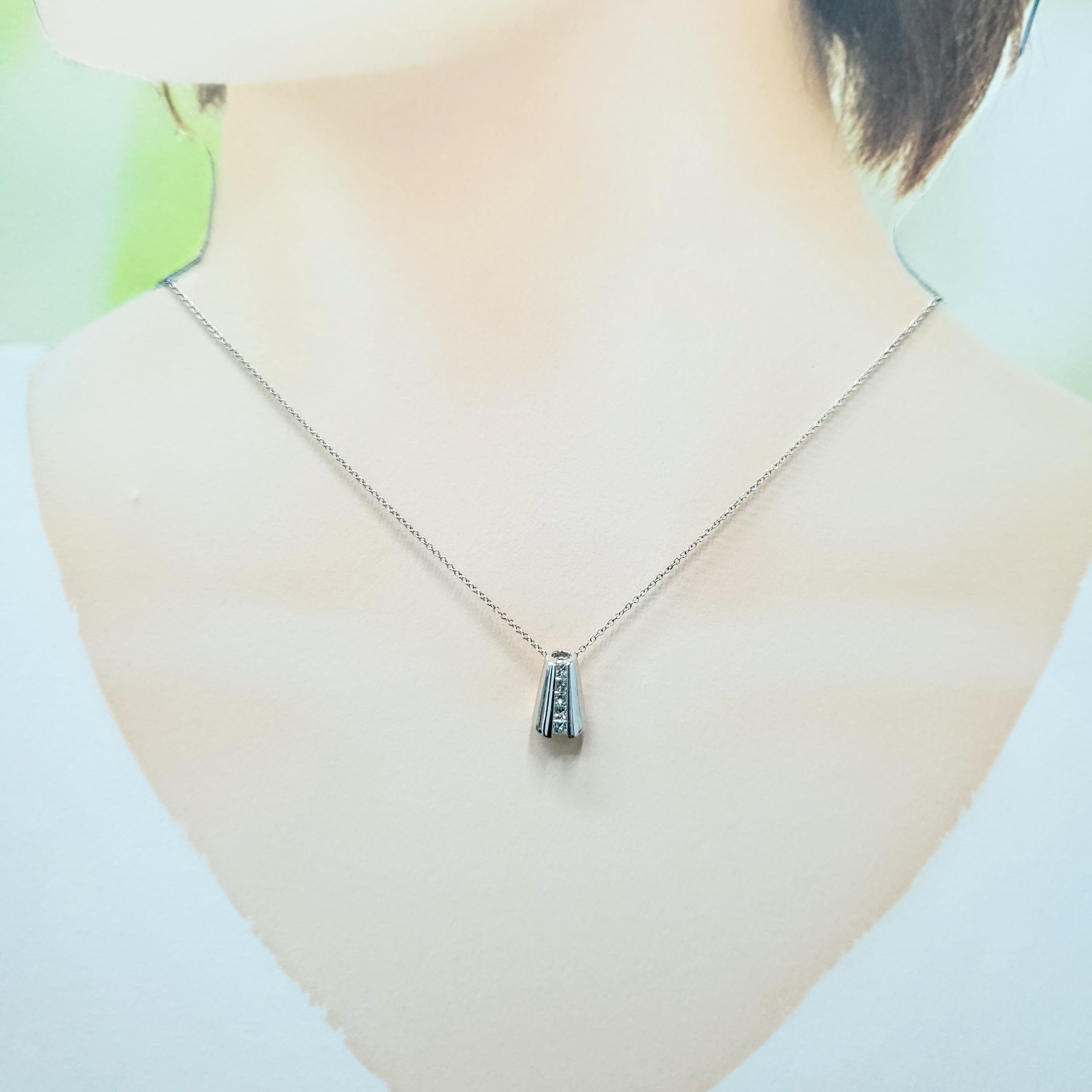 全新18K白金20份方形鑽石吊墜