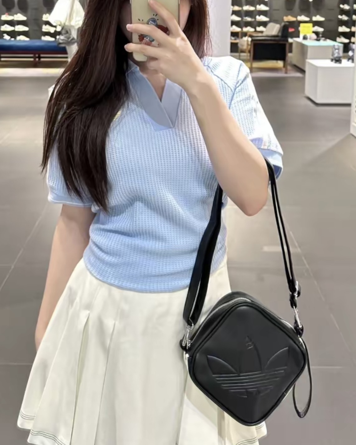 <快速出貨> ADIDAS 方方斜背包 壓紋黑