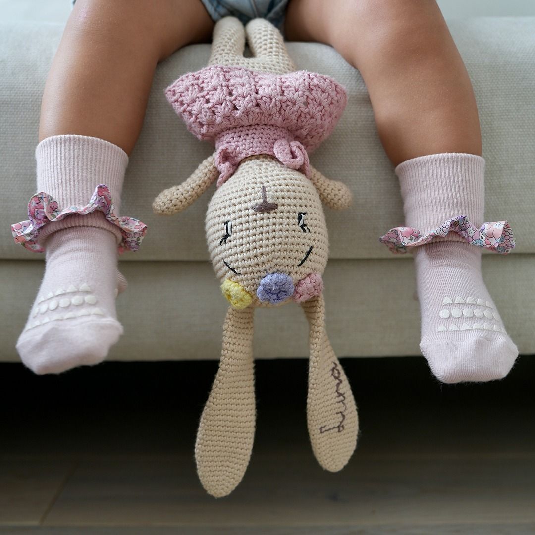 丹麥GoBabyGo 花布竹纖維防滑襪 - Soft Pink x Liberty