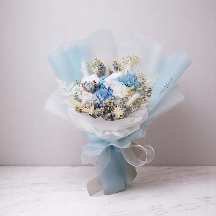 淺藍色永生花束,preserved flower bouquet