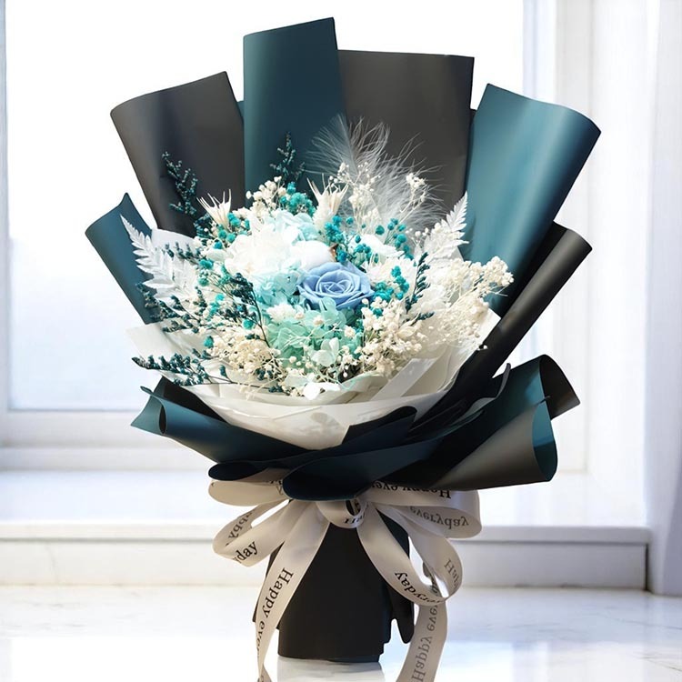淺藍色永生花束,preserved flower bouquet