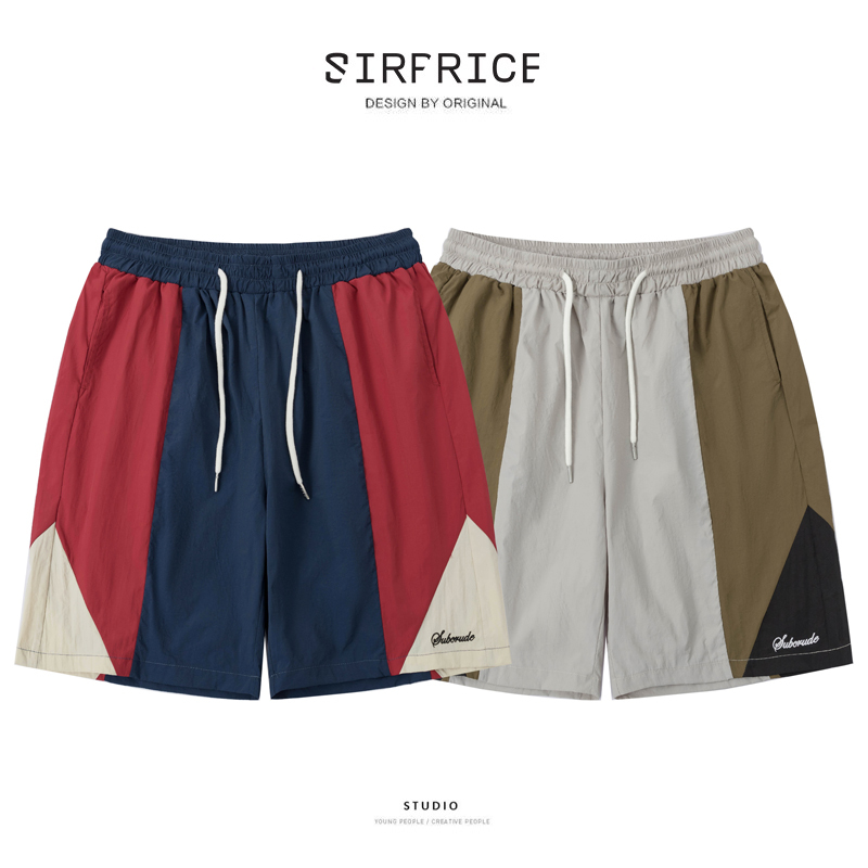 美式復古尼龍短褲 拼接設計