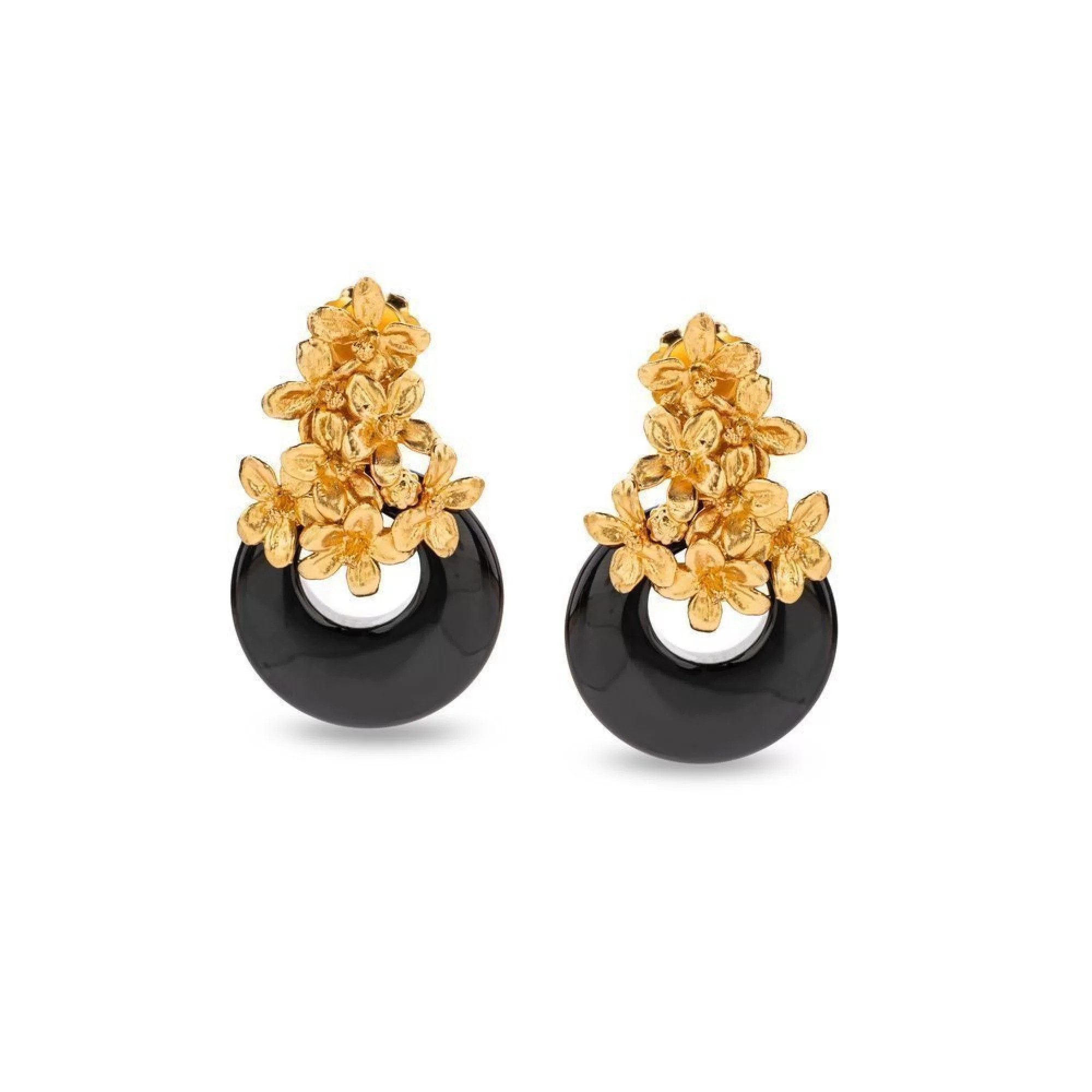 1TA0524-398 THALLO Persephone Earrings Statement 24K Gold Vermeil on Sterling Silver Black Agate #s768b (A-SK-E)