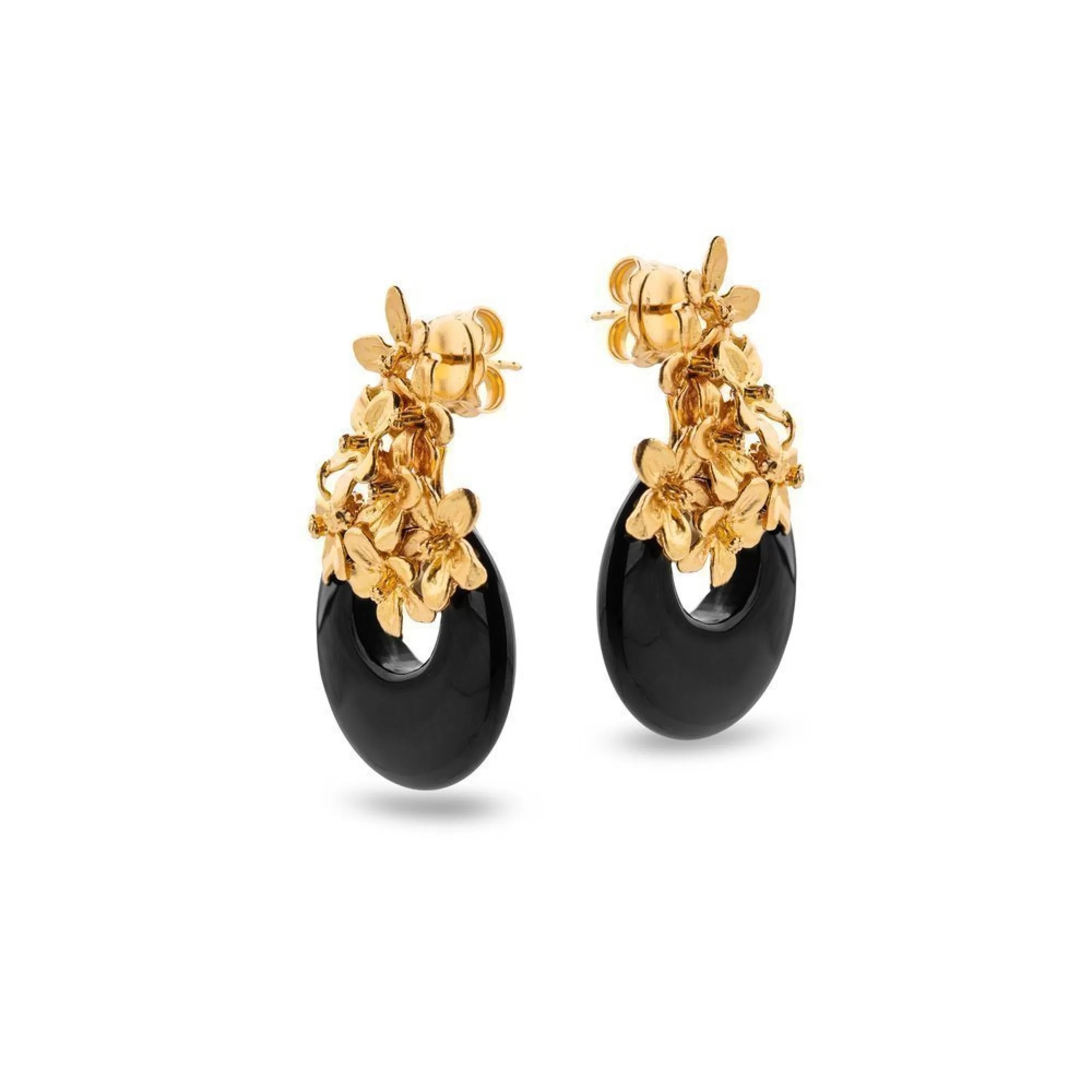 1TA0524-398 THALLO Persephone Earrings Statement 24K Gold Vermeil on Sterling Silver Black Agate #s768b (A-SK-E)