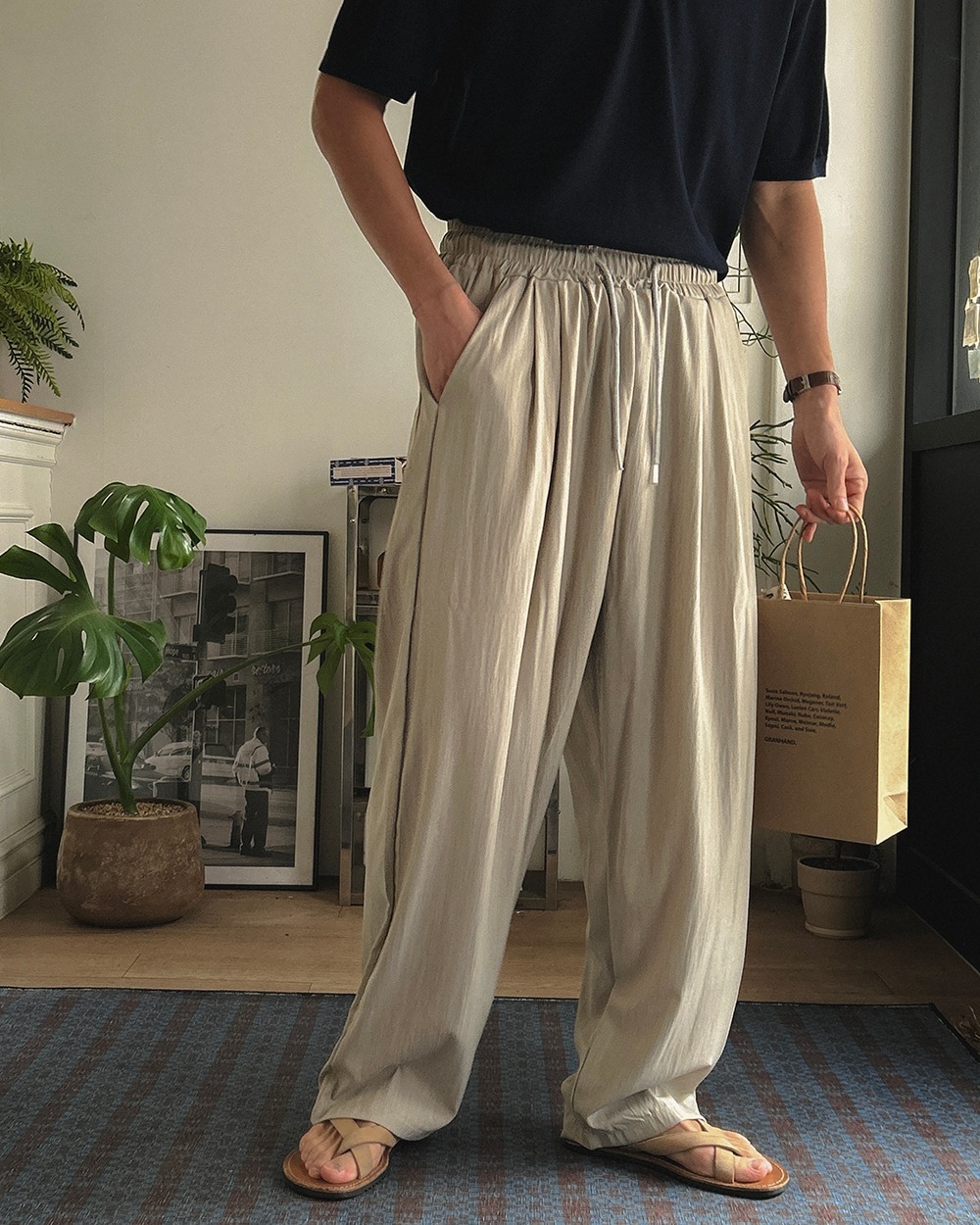 夏季涼爽綁帶休閒褲