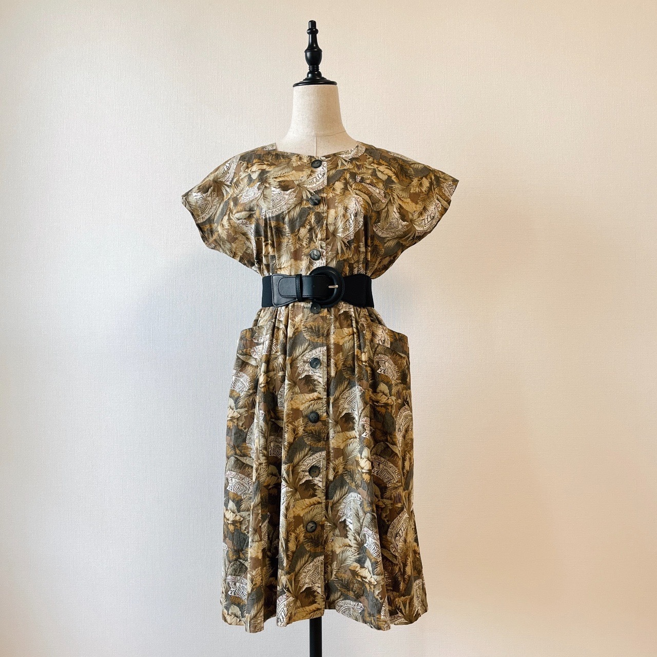 日本製大地色叢林圖案綿質連身裙