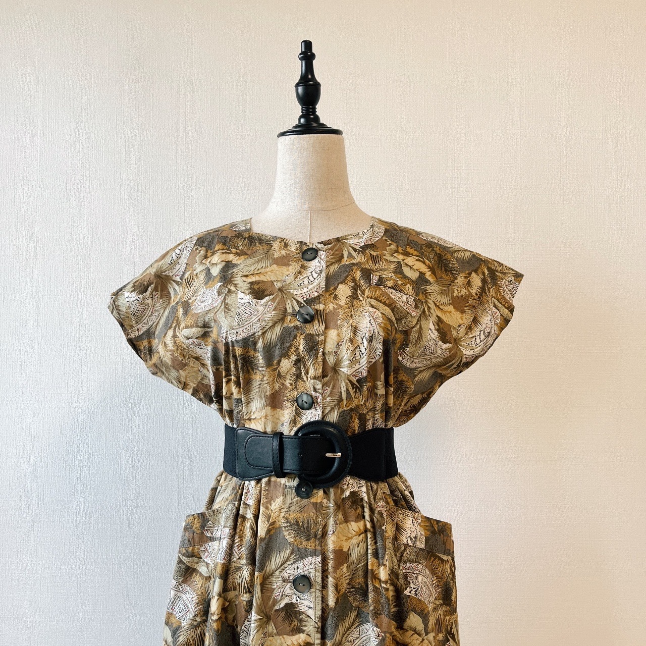 日本製大地色叢林圖案綿質連身裙