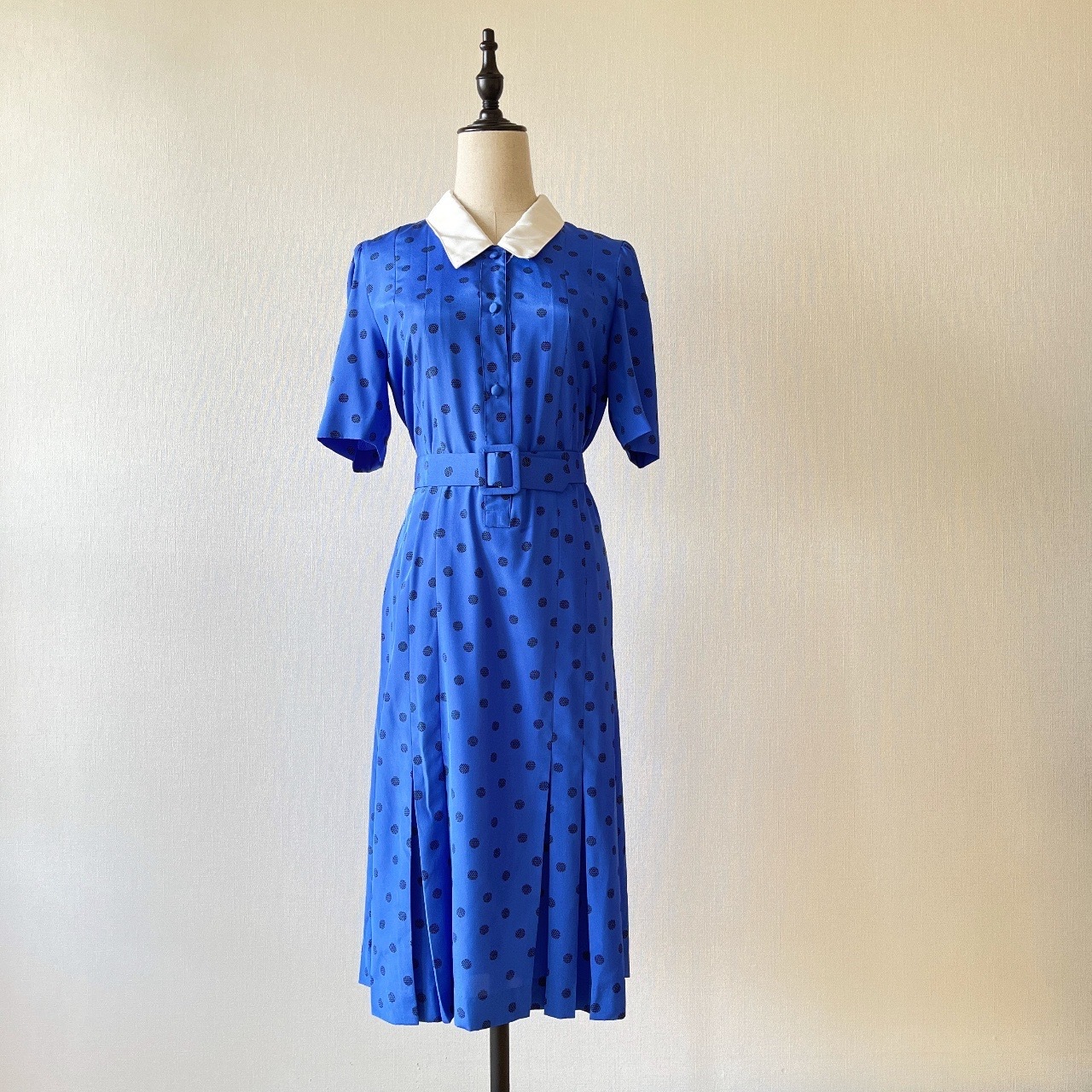 Reonoble寶藍色復古波點連身裙