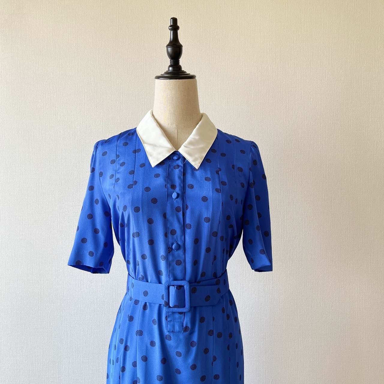 Reonoble寶藍色復古波點連身裙