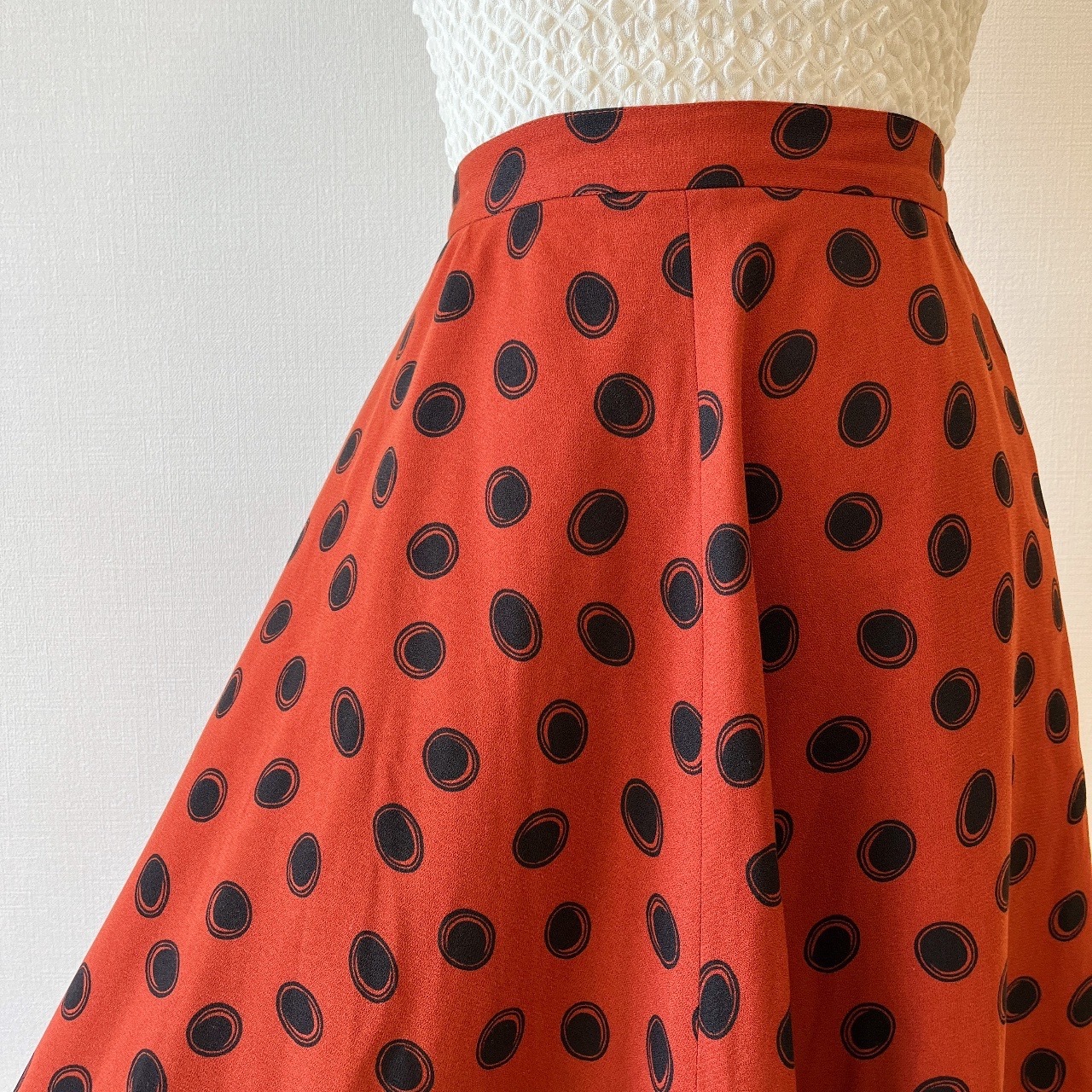 橙啡色黑豆圖案古著半裙