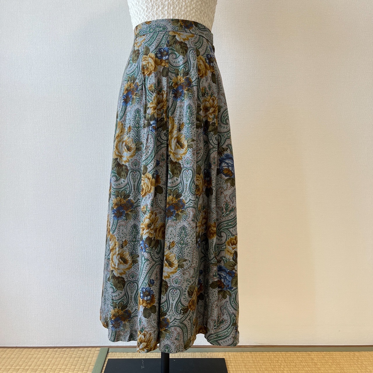 灰藍色華麗腰果花羊毛半裙