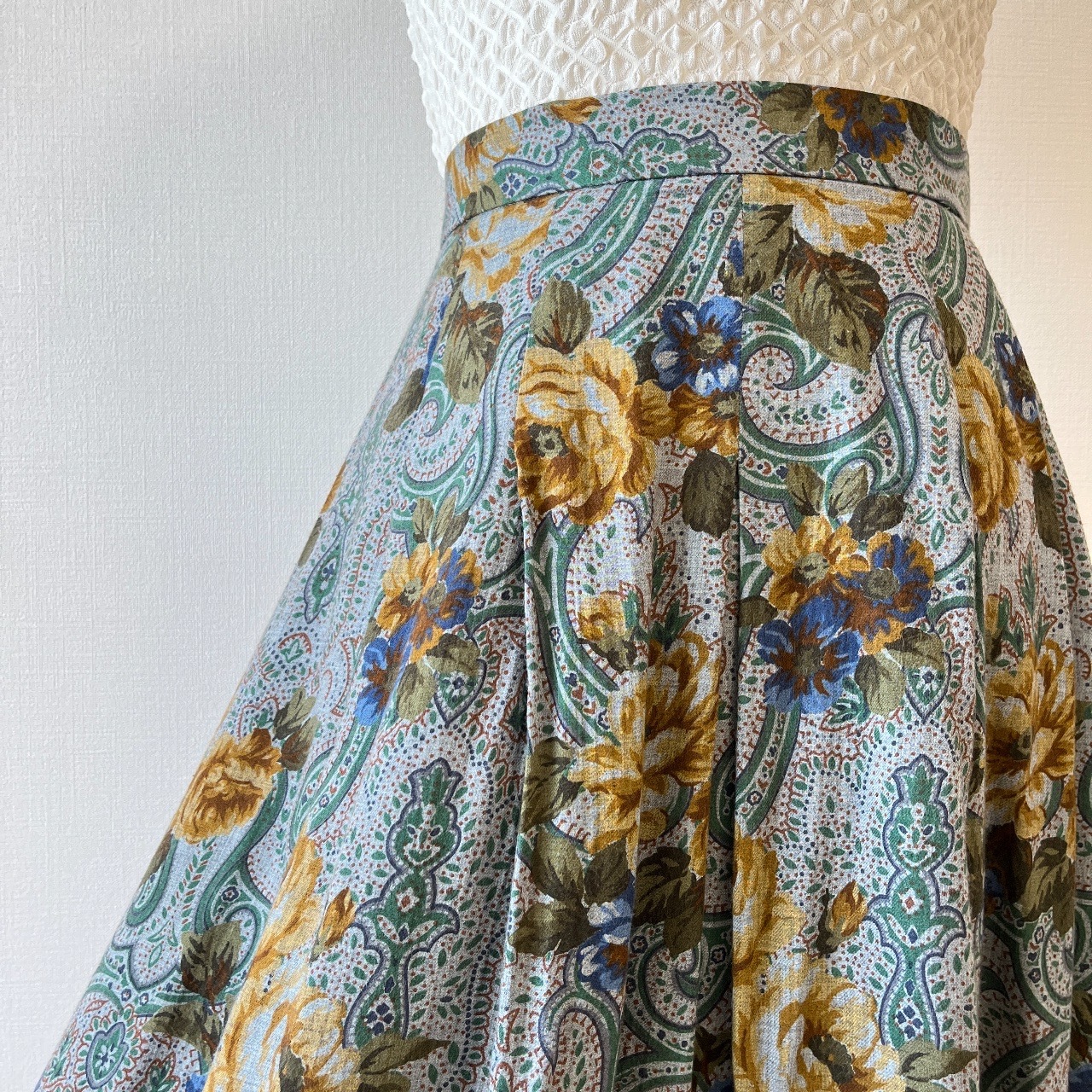 灰藍色華麗腰果花羊毛半裙