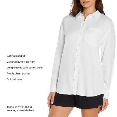 [USW] GAP WHITE GP007933 WOMEN'S LINEN BUTTON DOWN TOP, 990384382-WHITE (UZZ615)