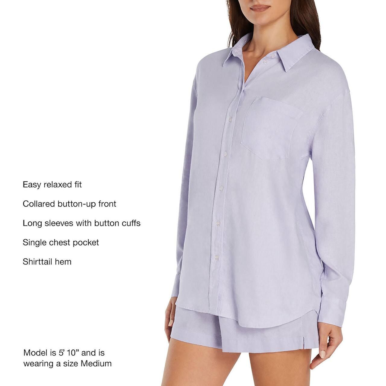[USW] GAP PURPLE GP007933 WOMEN'S LINEN BUTTON DOWN TOP, 990384388-PURPLE (UZZ614)