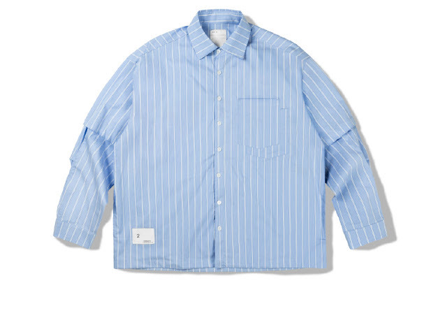 Ordinary 不對稱可拆直紋襯衫