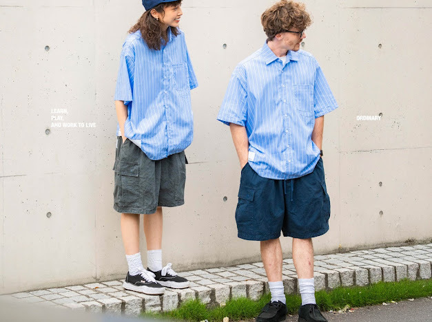 Ordinary 不對稱可拆直紋襯衫