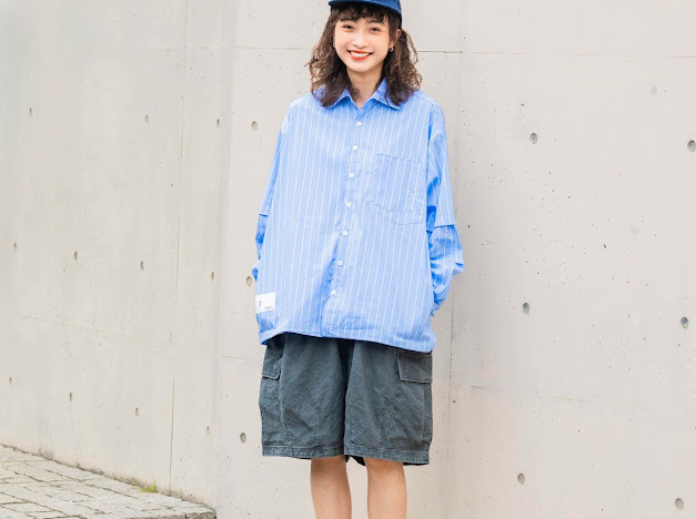 Ordinary 不對稱可拆直紋襯衫