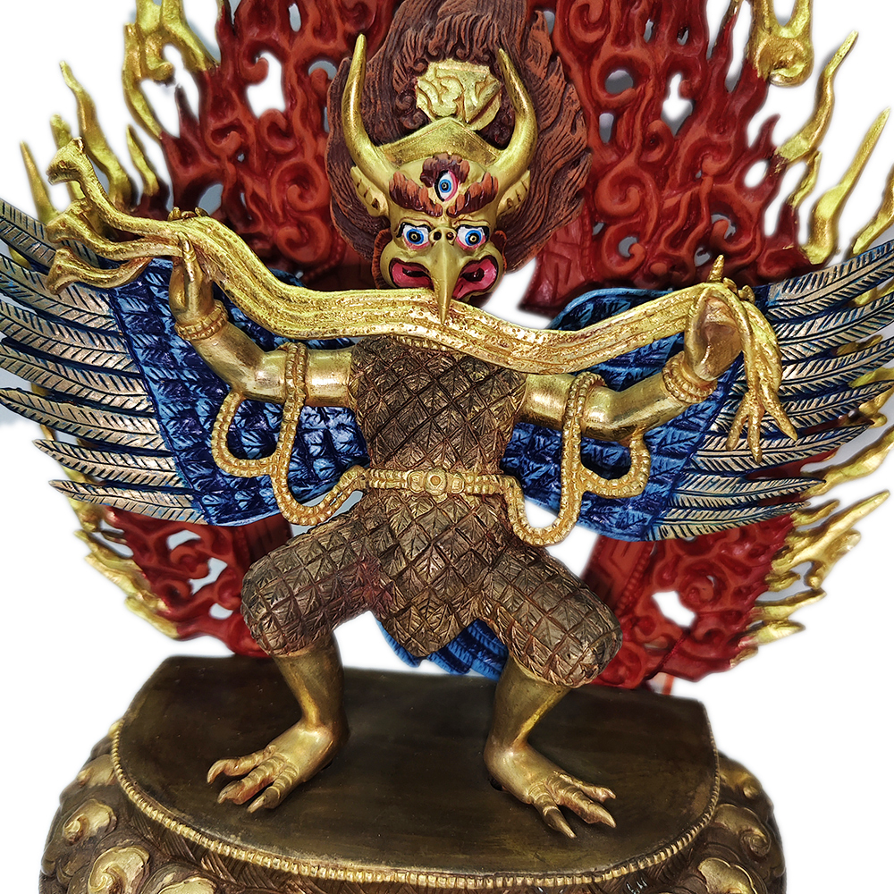 大鵬金翅鳥銅鎏金彩繪佛像26cm【十方】145522