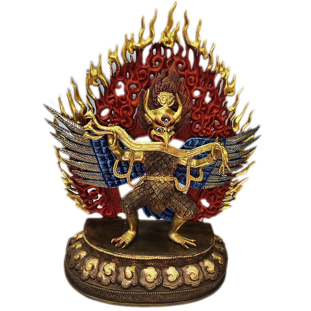 大鵬金翅鳥銅鎏金彩繪佛像26cm【十方】145522