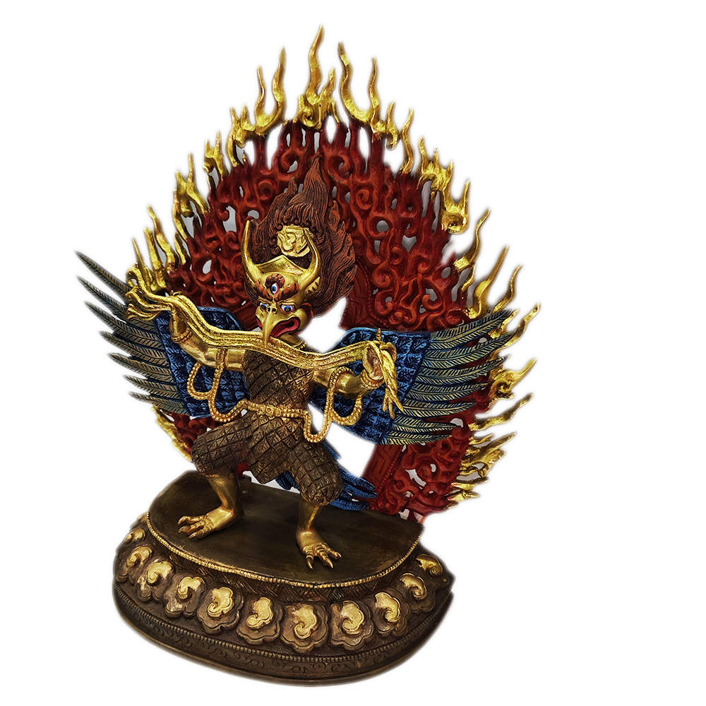 大鵬金翅鳥銅鎏金彩繪佛像26cm【十方】145522