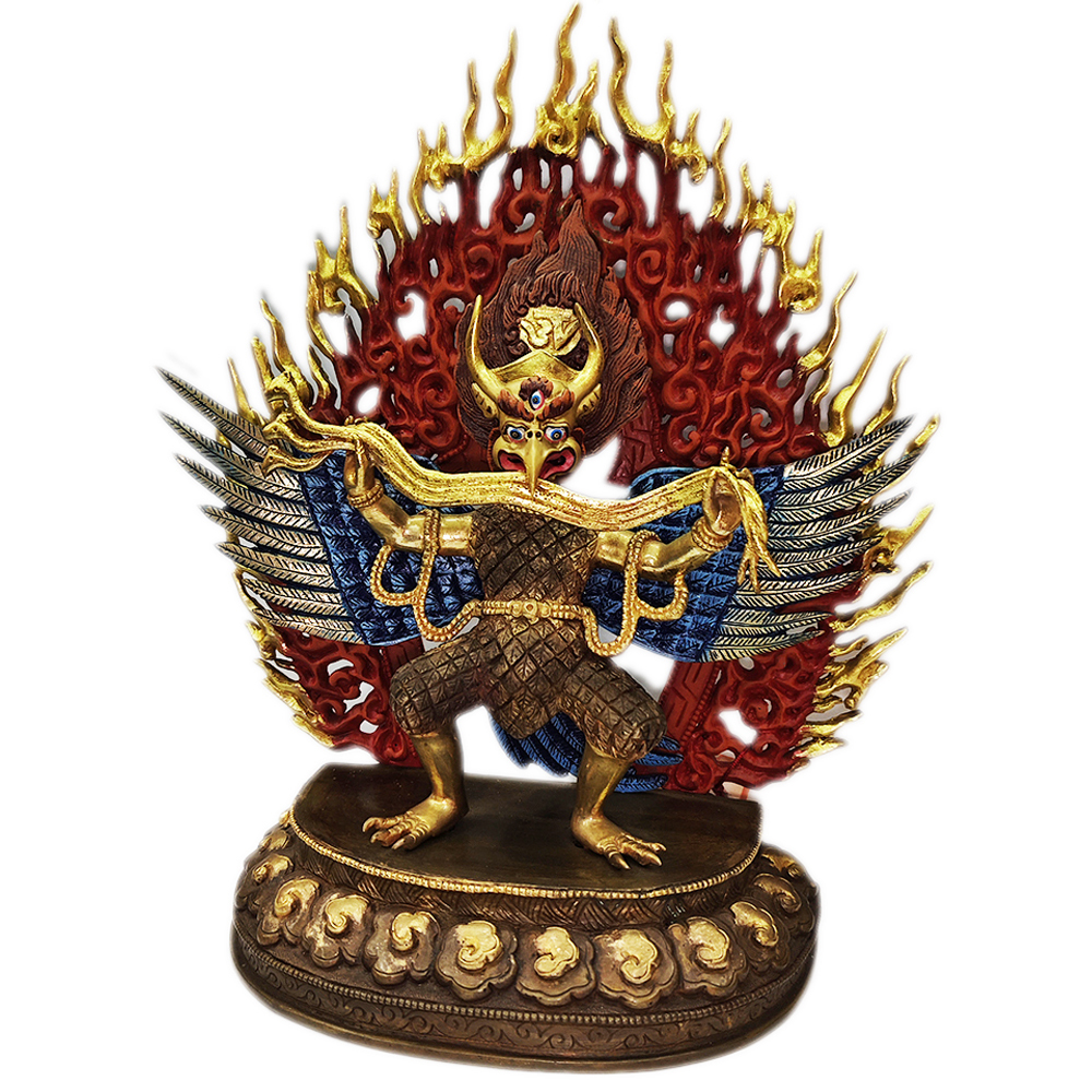 大鵬金翅鳥銅鎏金彩繪佛像26cm【十方】145522