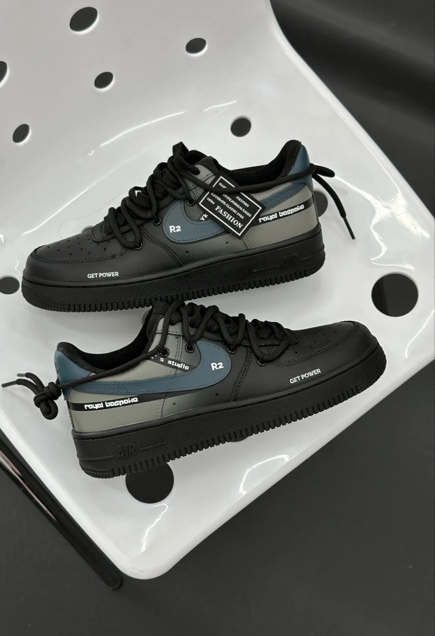 【訂製鞋款】Nike Air Force 1 AF1 誓言 黑武士 拼接 皮革 黑藍 CW2288001(Team1086-誓言)