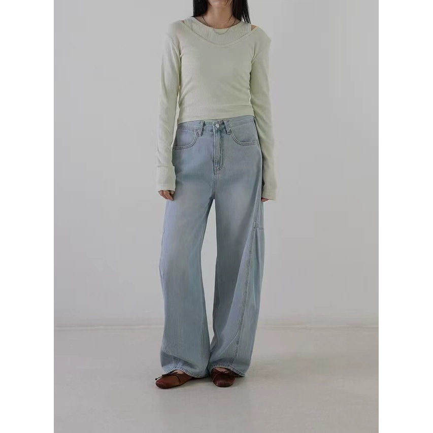 6W26 輕盈水洗柔軟繭型牛仔褲 一色