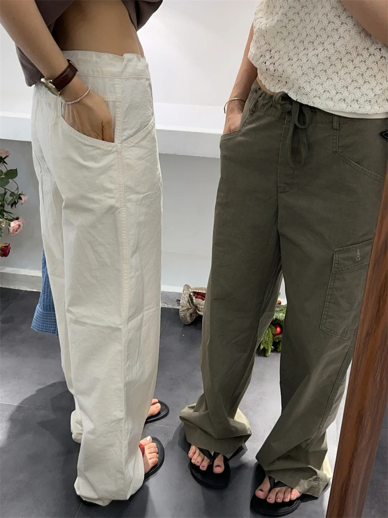 6W25 輕工裝感綁帶抽繩長褲 三色