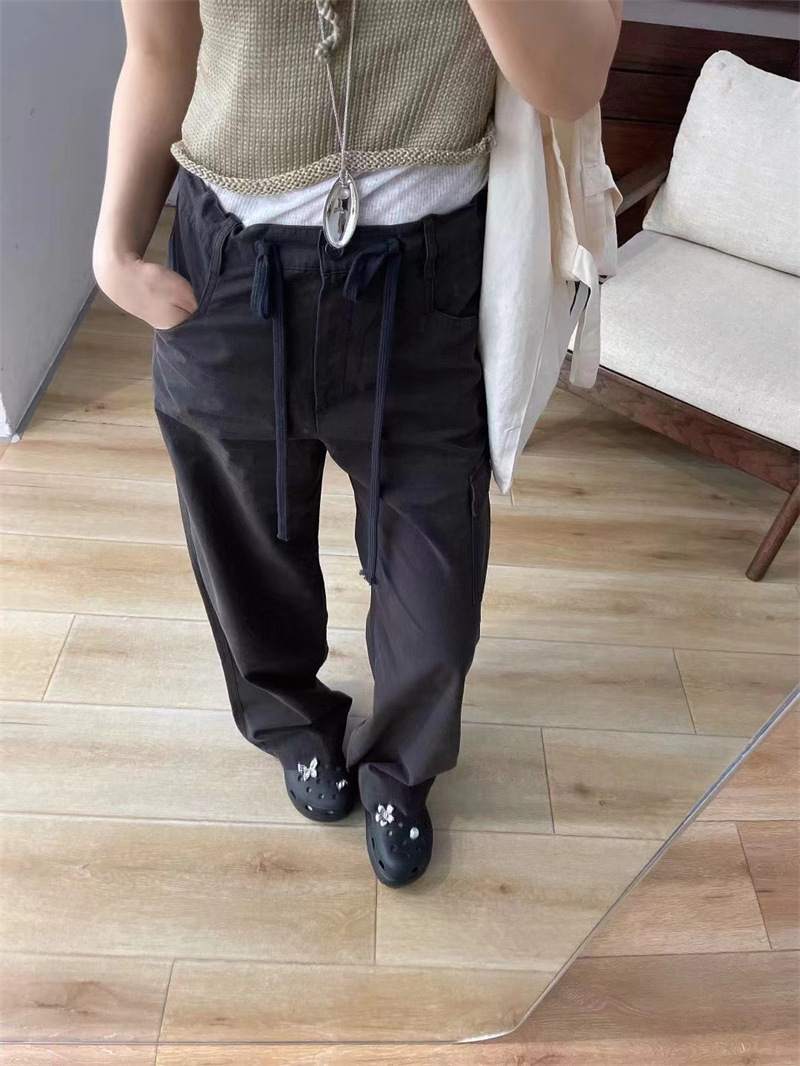 6W25 輕工裝感綁帶抽繩長褲 三色