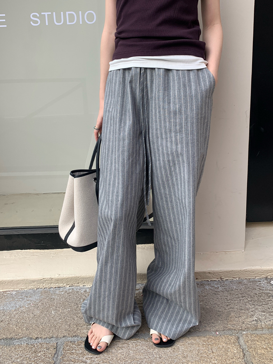 6W24 日系慵懶寬鬆感直條紋長褲 三色