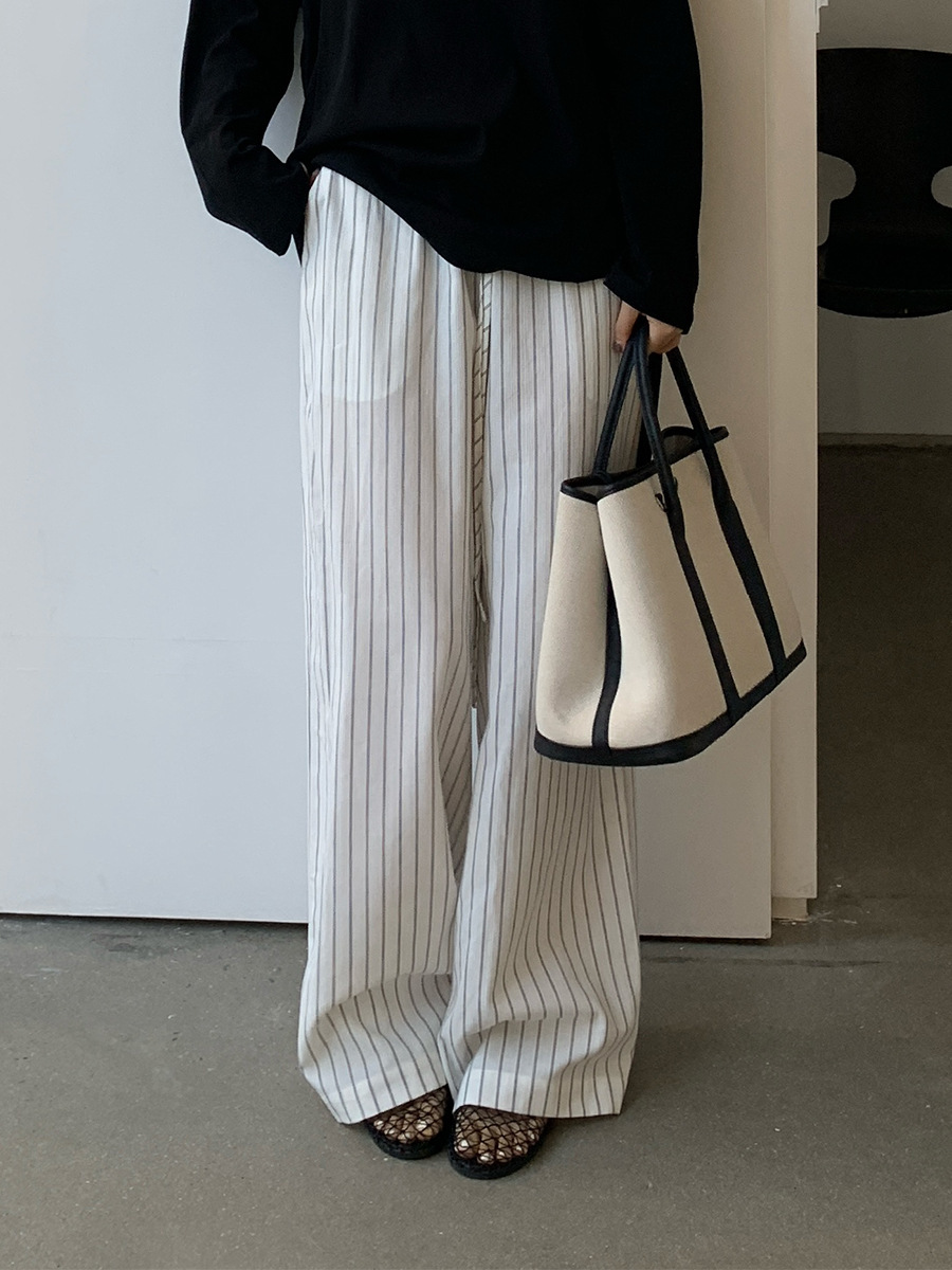 6W24 日系慵懶寬鬆感直條紋長褲 三色