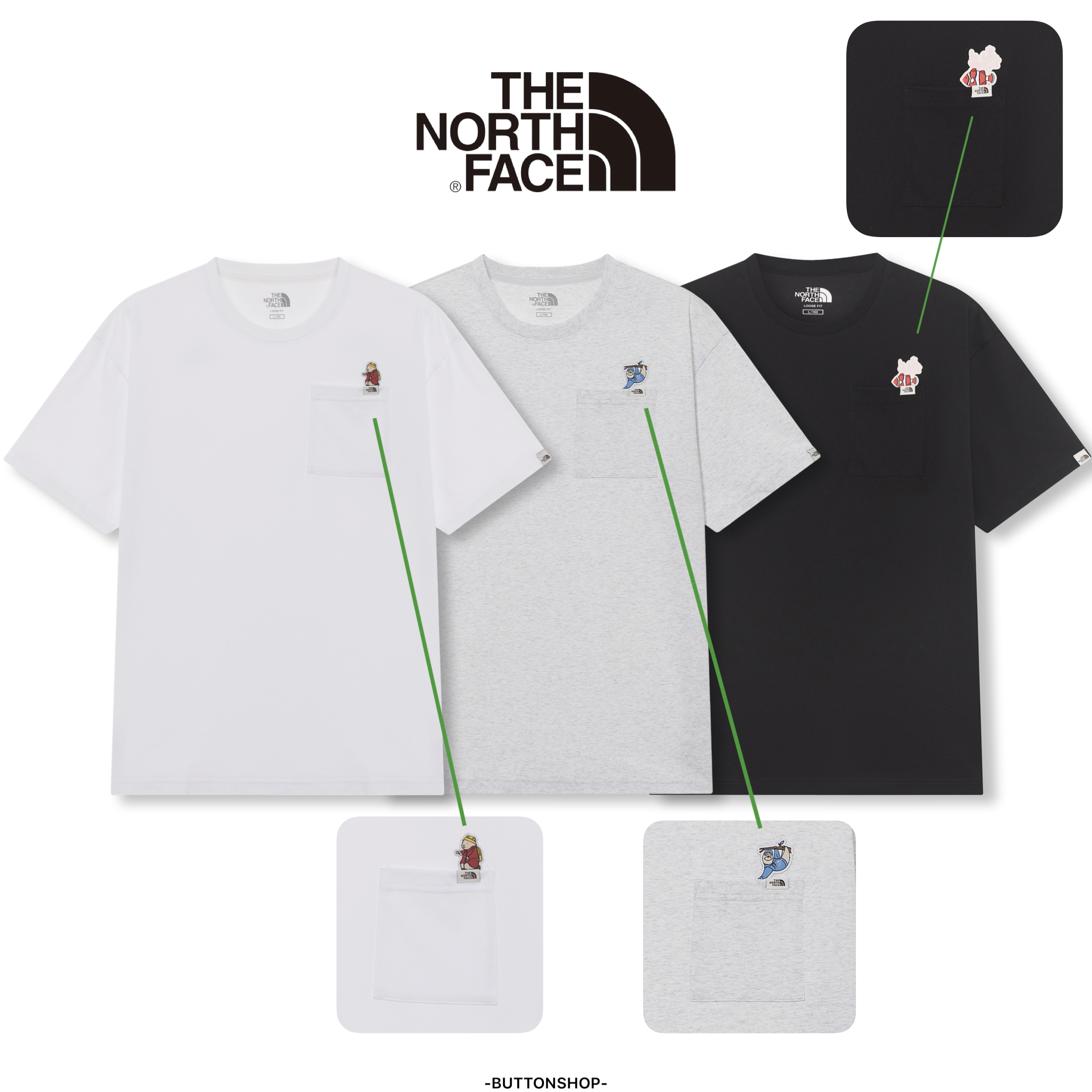 【THE NORTH FACE】POCKET EX S/S R/TEE★送料・関税込 The north face POCKET EX S/S R/TEE 北臉涼感抗UV 口袋動物短tee
