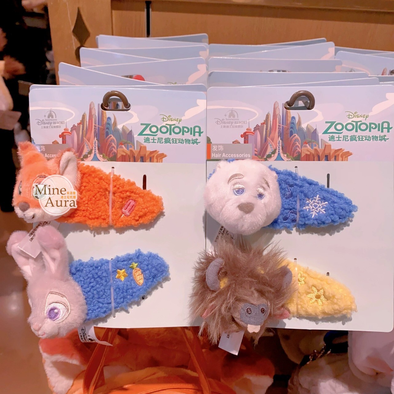 動物方城市 Zootopia 絨毛 大頭 造型 髮夾 髮飾 2入組 -上海迪士尼樂園