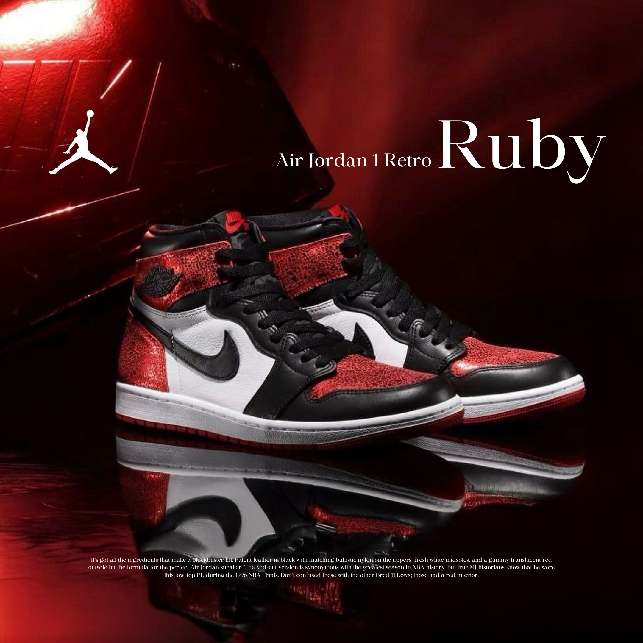 NICEDAY 代購 Air Jordan 1 Retro Ruby 黑紅 紅黑 白 亮面 拼接 裂紋 反光 FD2596-602