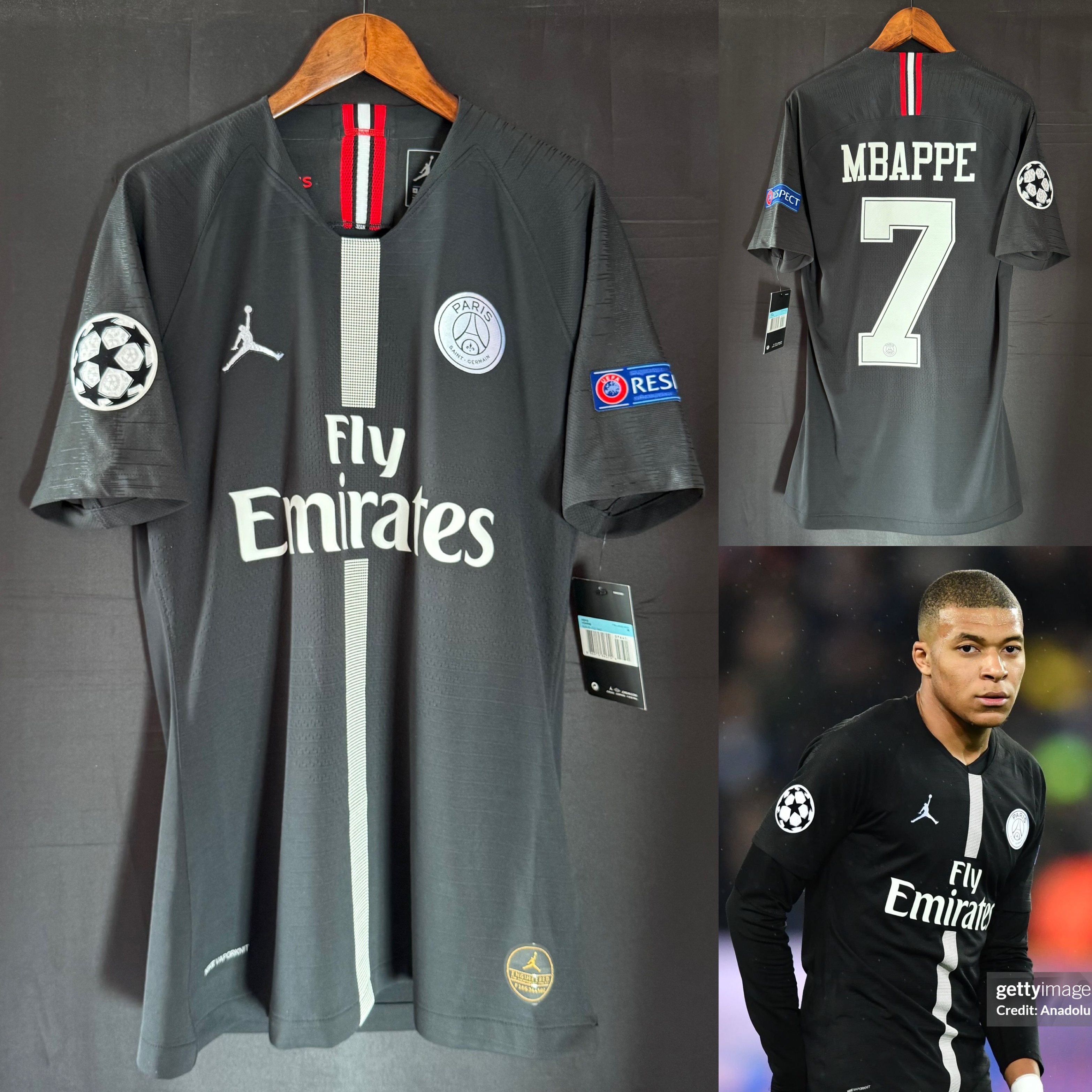 (Player Issue) PSG Paris Saint Germain 2018-2019 UEFA Champions League Nike x Jordan Home Player Issue Shirt #7 MBAPPE